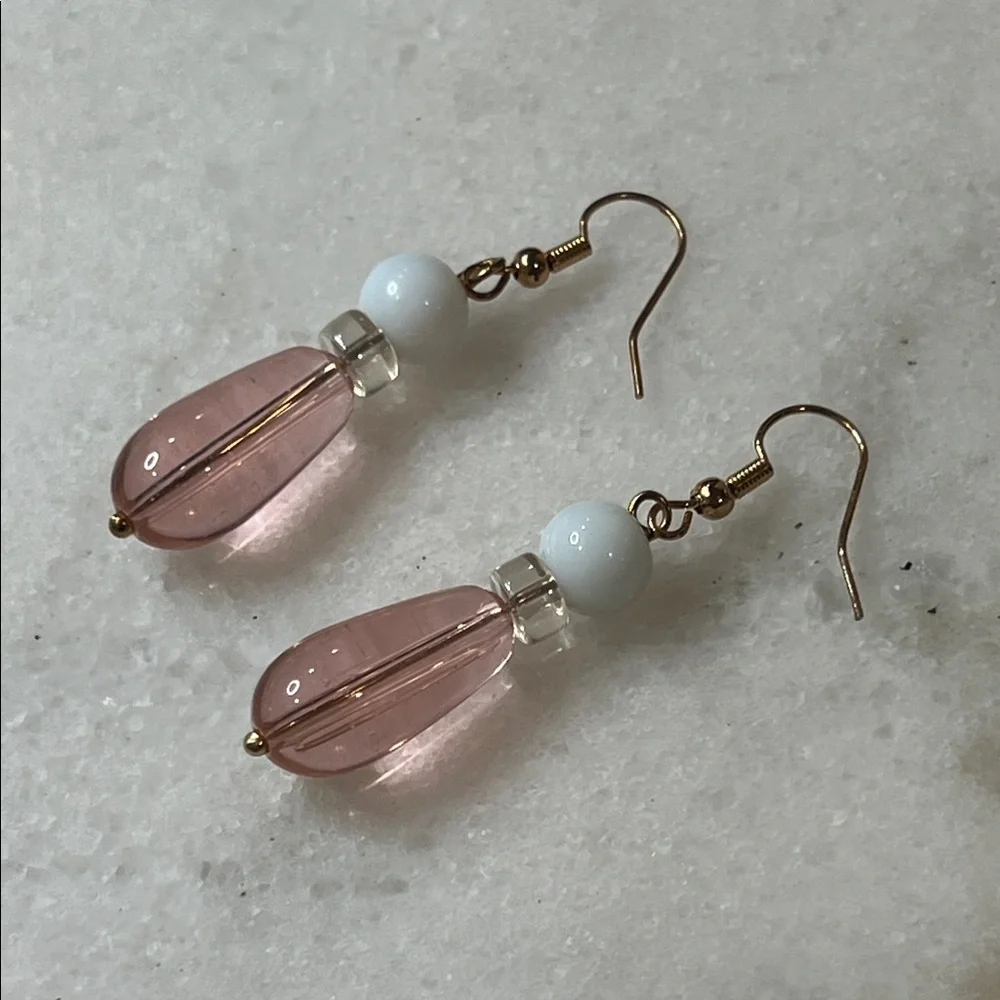 Chic Pink and White Beaded Earrings